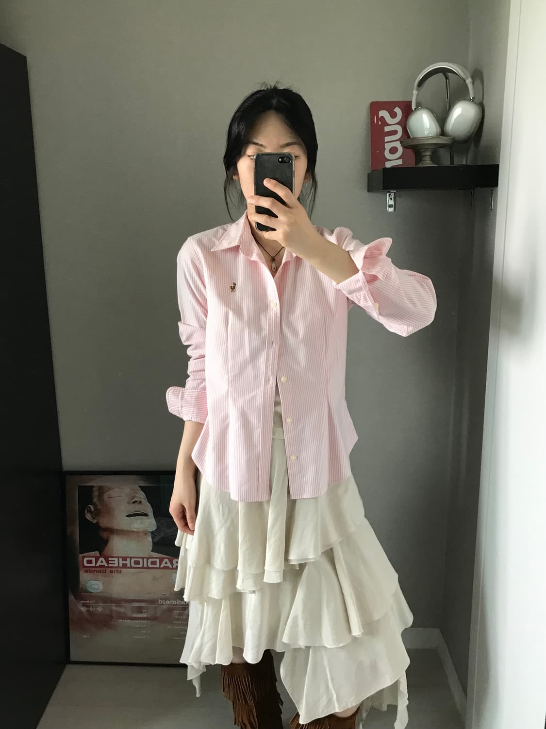 폴로 랄프로렌 포니 로고 스트라이프 핑크 셔츠 상품이미지1