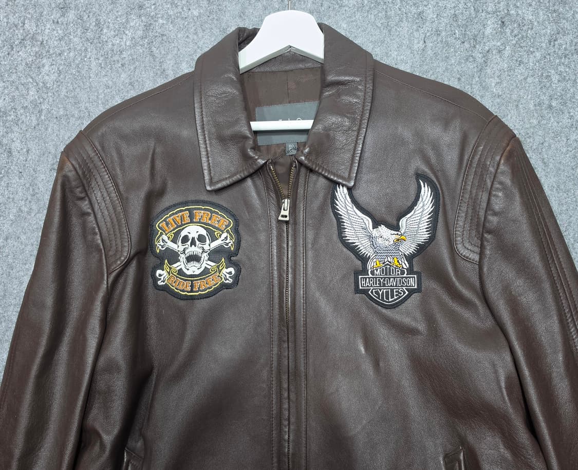 지오 송지오 빈티지 할리 패치 커스텀 양가죽 레더 자켓 110 브라운 상품이미지4