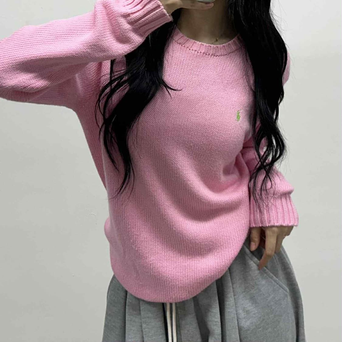폴로 랄프로렌 핀터깔 베이비핑크 코튼 크루넥 니트(M) 상품이미지1