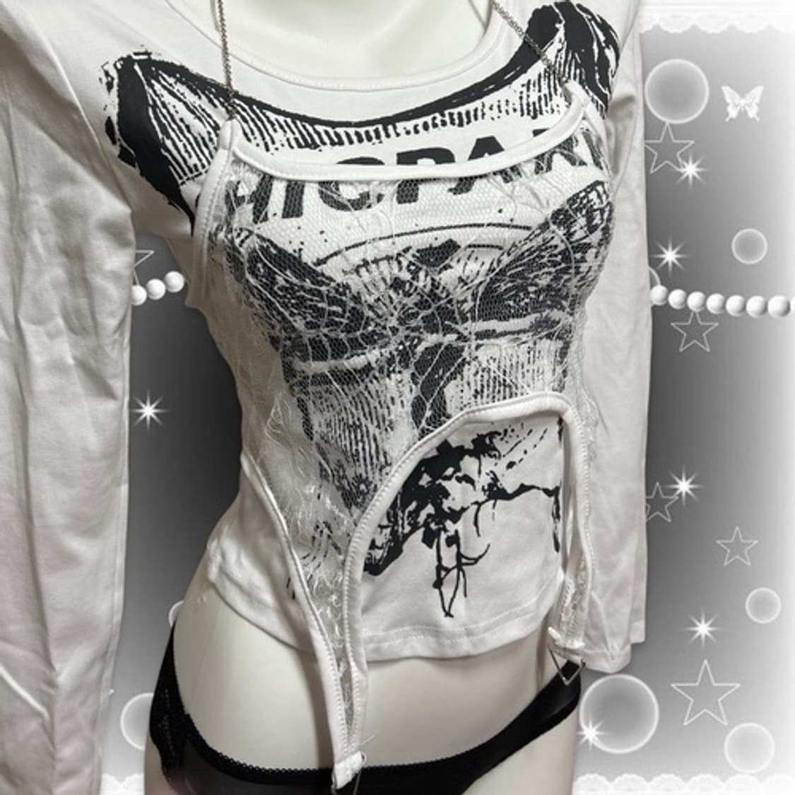 Chain halter neck spider web lace punk t 상품이미지6