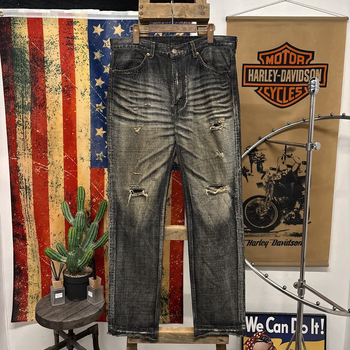 00s 리바이스 519 재팬라인 그런지 데미지 워싱 데님팬츠 N1000  상품이미지1