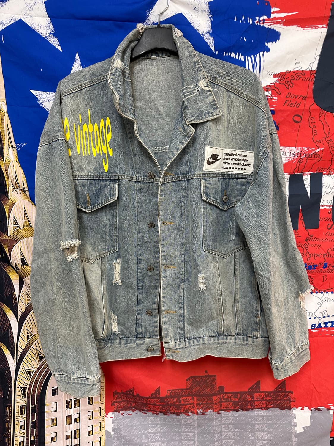 빈티지 레어커스텀 오버핏 워싱 데미지청자켓2XL 상품이미지1