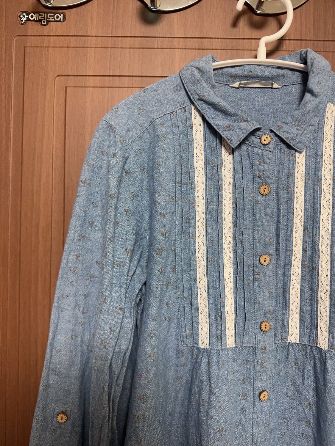 모리걸 하구미 일본 빈티지 스즈코 잔꽃무늬 레이스 데님 셔츠 원피스 상품이미지2