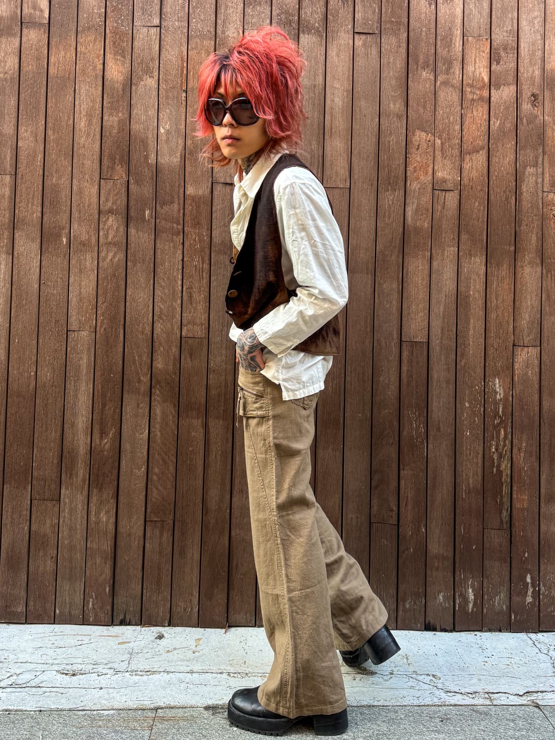 Brown linen Bootcut Pants 상품이미지4