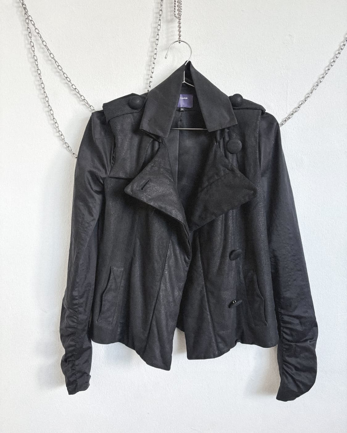 샤론 워숍 사선버튼 셔링슬리브 레더 펜싱자켓 상품이미지4