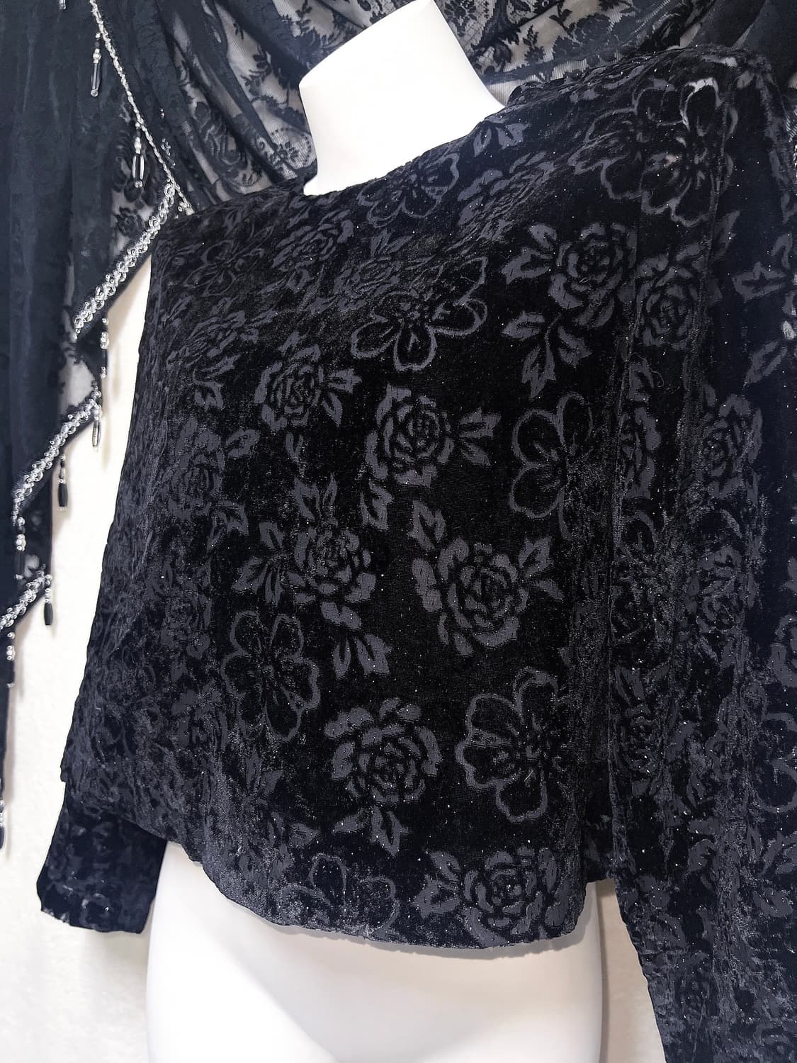 로맨틱고딕 오리엔탈 고스로리 펑크 플라워패턴 글리터 벨벳블라우스 페어리 상품이미지3