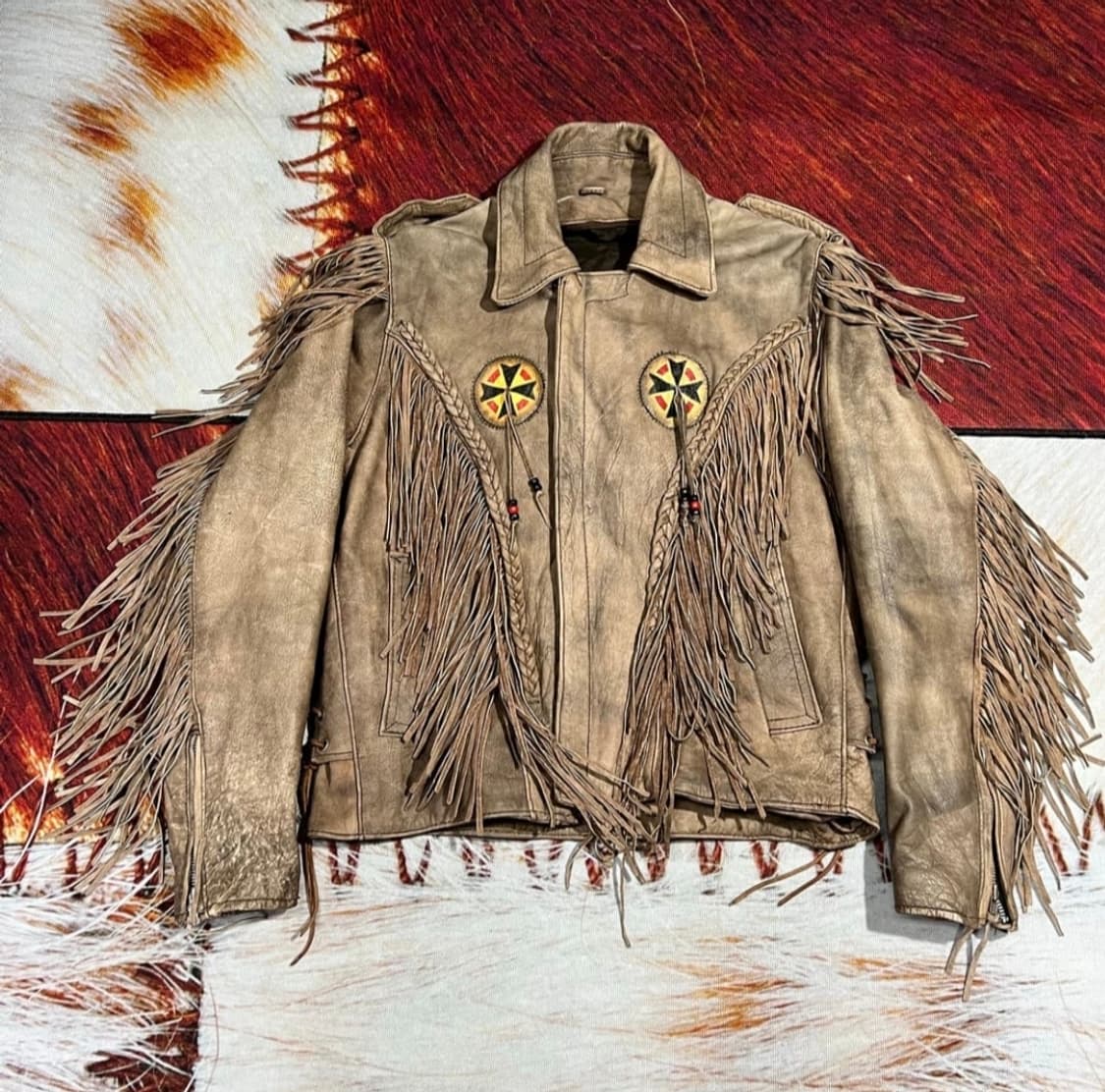 프린지,테슬 디테일 웨스턴 빈티지 레더재킷 상품이미지1