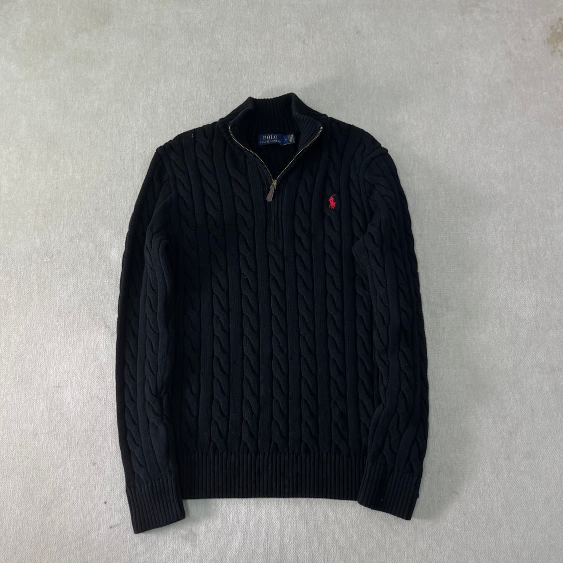 95 폴로 랄프로렌 코튼 블랙 꽈배기 반집업니트  상품이미지1