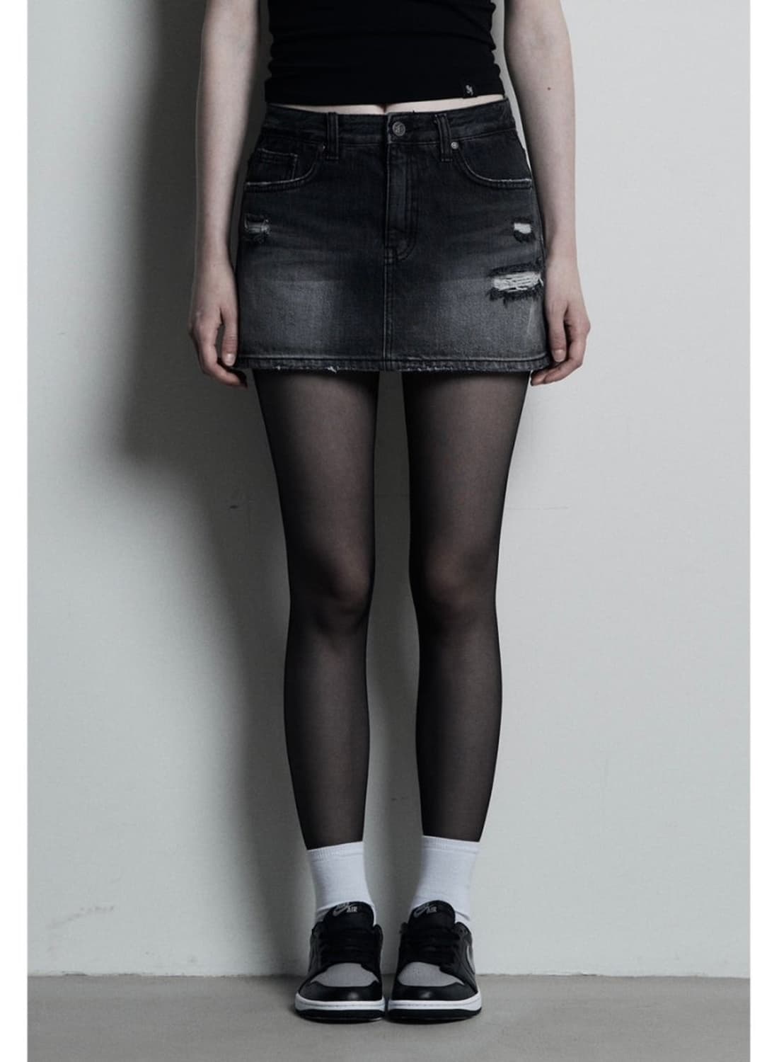 시너진 데미지 워싱 데님 미니스커트 블랙 s 상품이미지1