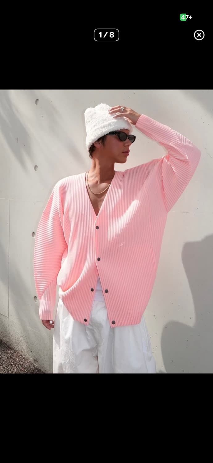 이세이미야케 옴므플리세 오버사이즈 브이넥 가디건 라이트 핑크 상품이미지2