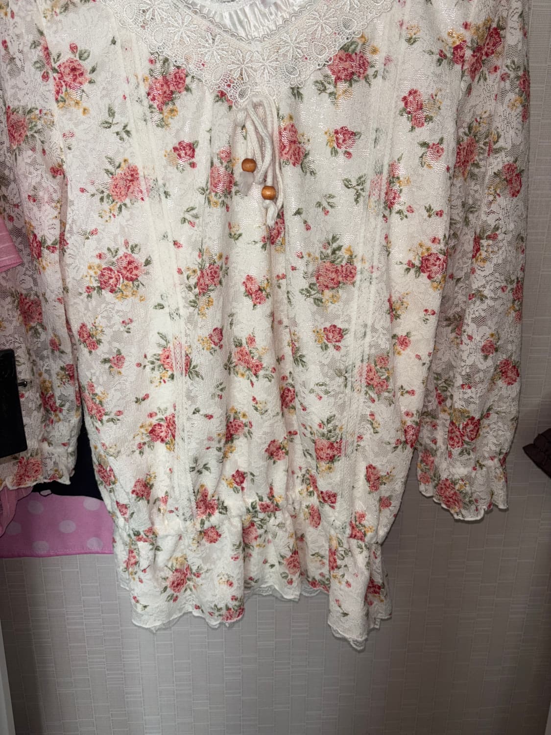 리즈리사깔 플라워 패턴 레이스 블라우스 히메갸루 니혼진 모리걸 러블리  상품이미지2