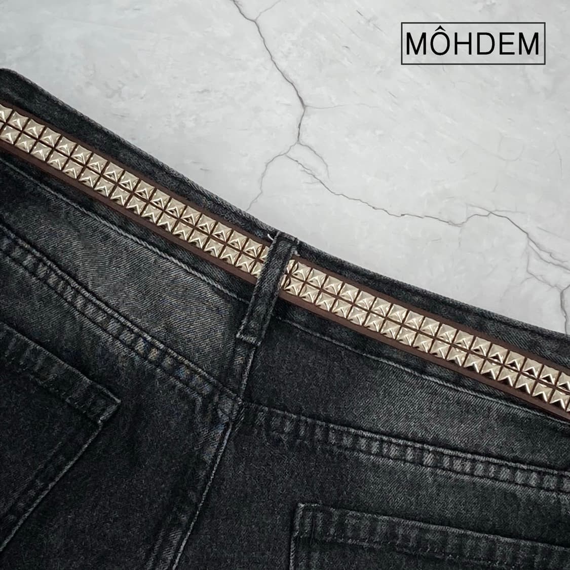 [Unisex] 락시크 스터드 웨스턴 가죽 벨트 브라운 상품이미지4