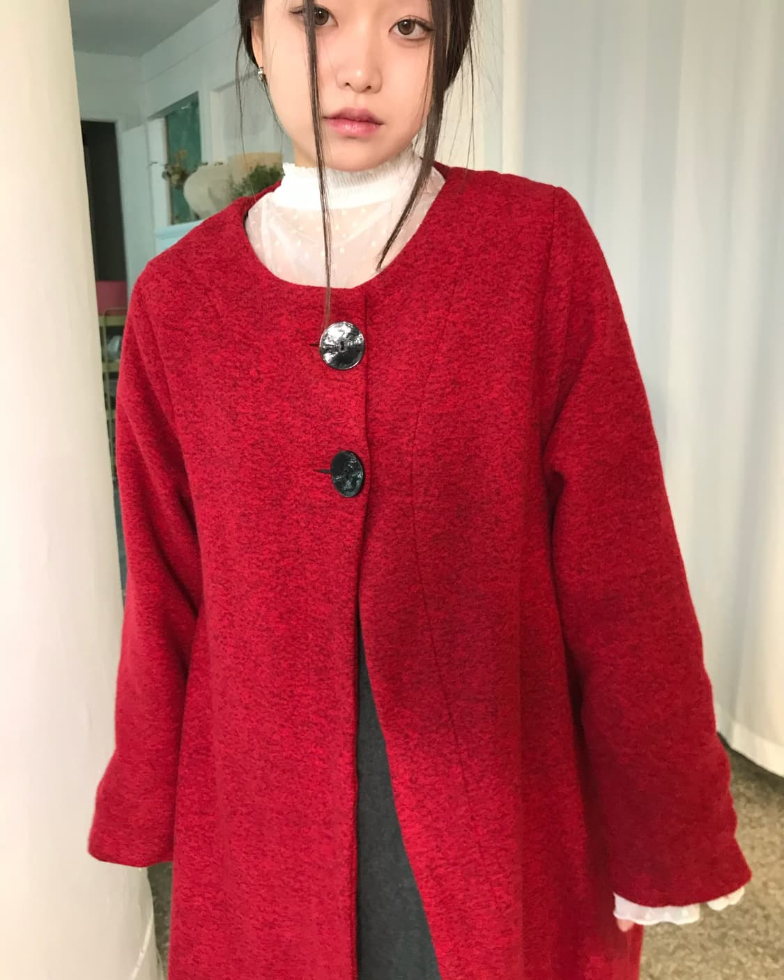 버튼 디테일 레드 코트  상품이미지2