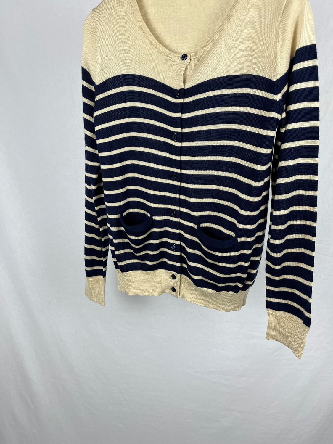 Beams Hearts 네이비 아이보리 스트라이프 가디건 상품이미지2