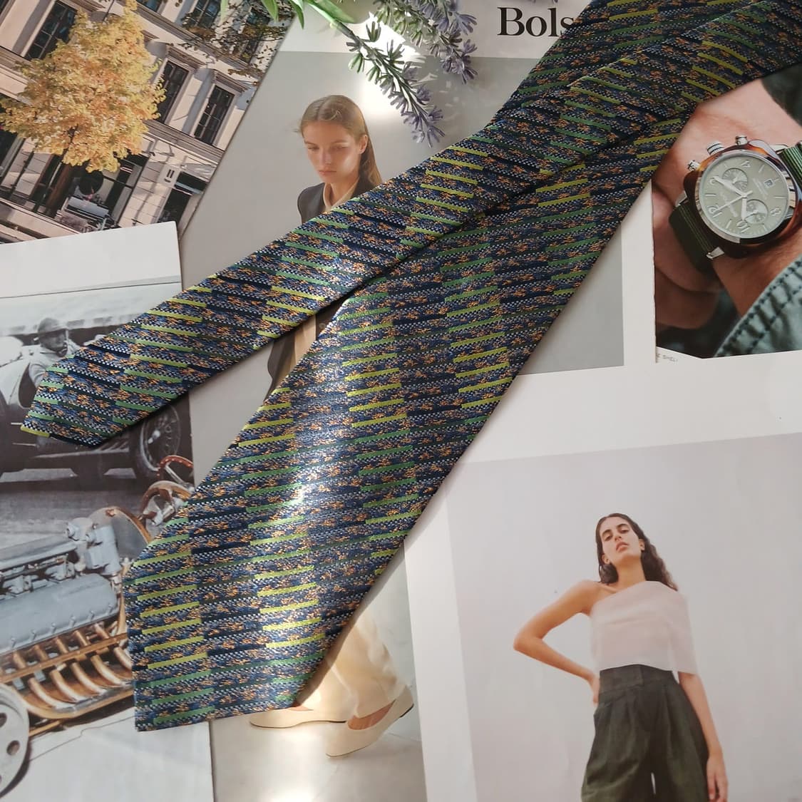 미쏘니 실크 다크그린 패턴 넥타이 9.1cm A+등급 A19073
 상품이미지3