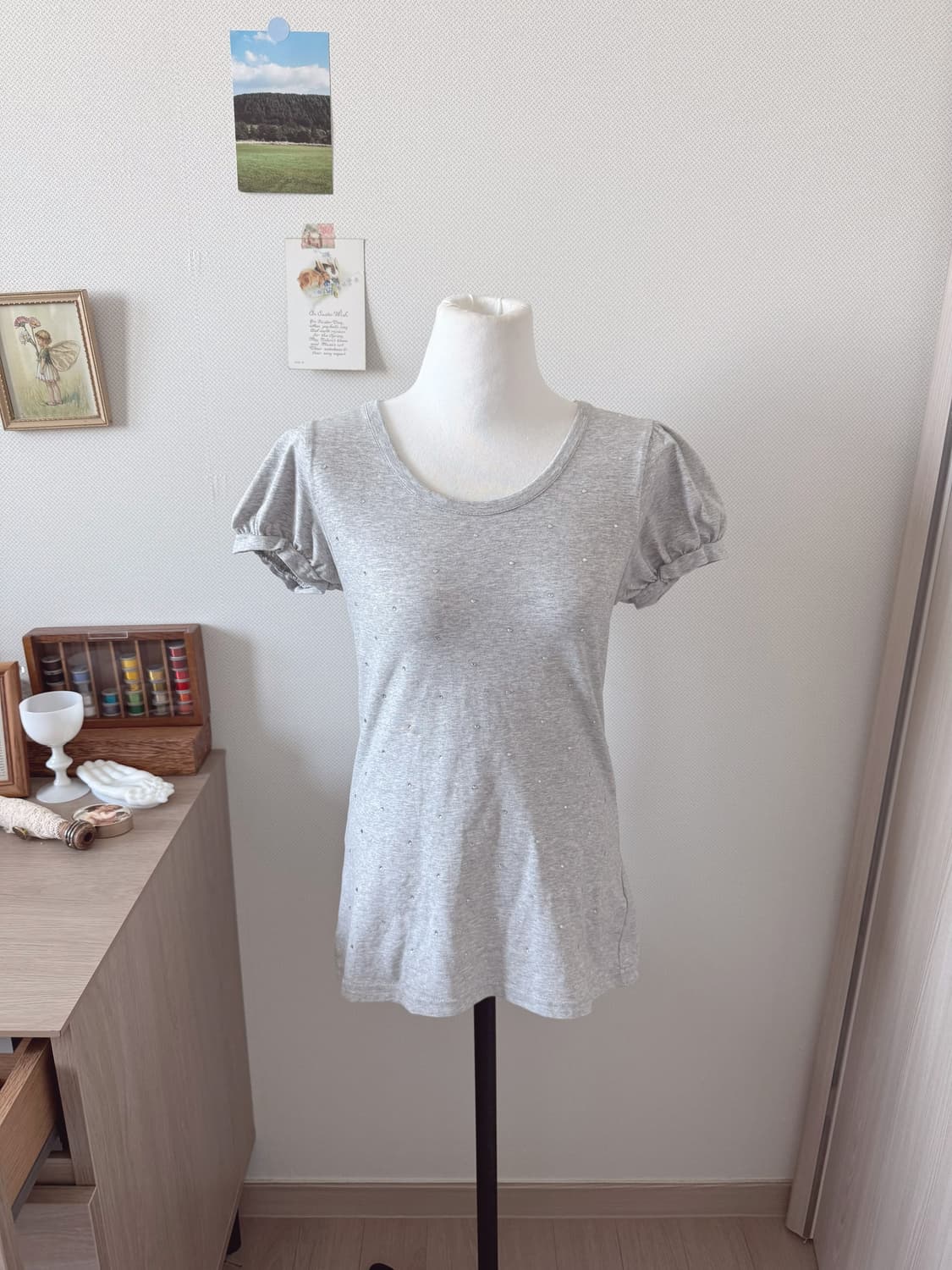 큐빅 리본 반팔티셔츠 상품이미지1