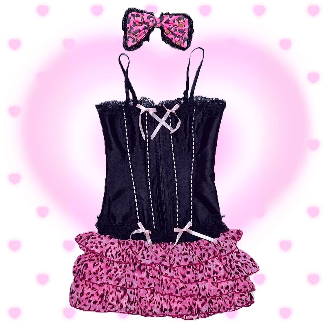 히메갸루 셋업 코르셋 호피 레오파드 핑크 y2k 갸루 마즈 베메클 상품이미지1