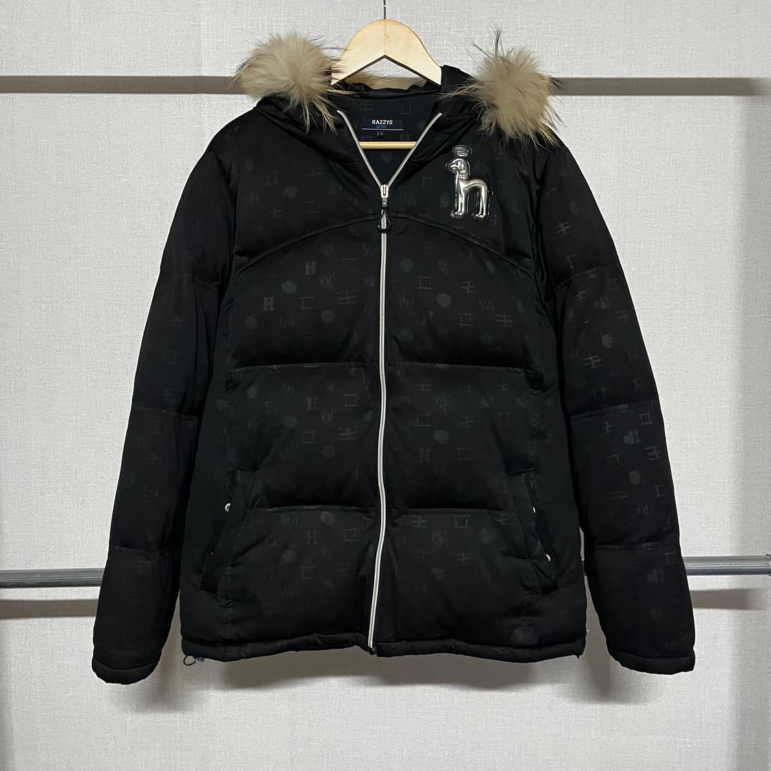 헤지스 블랙 퍼 후드 패딩 L 상품이미지1