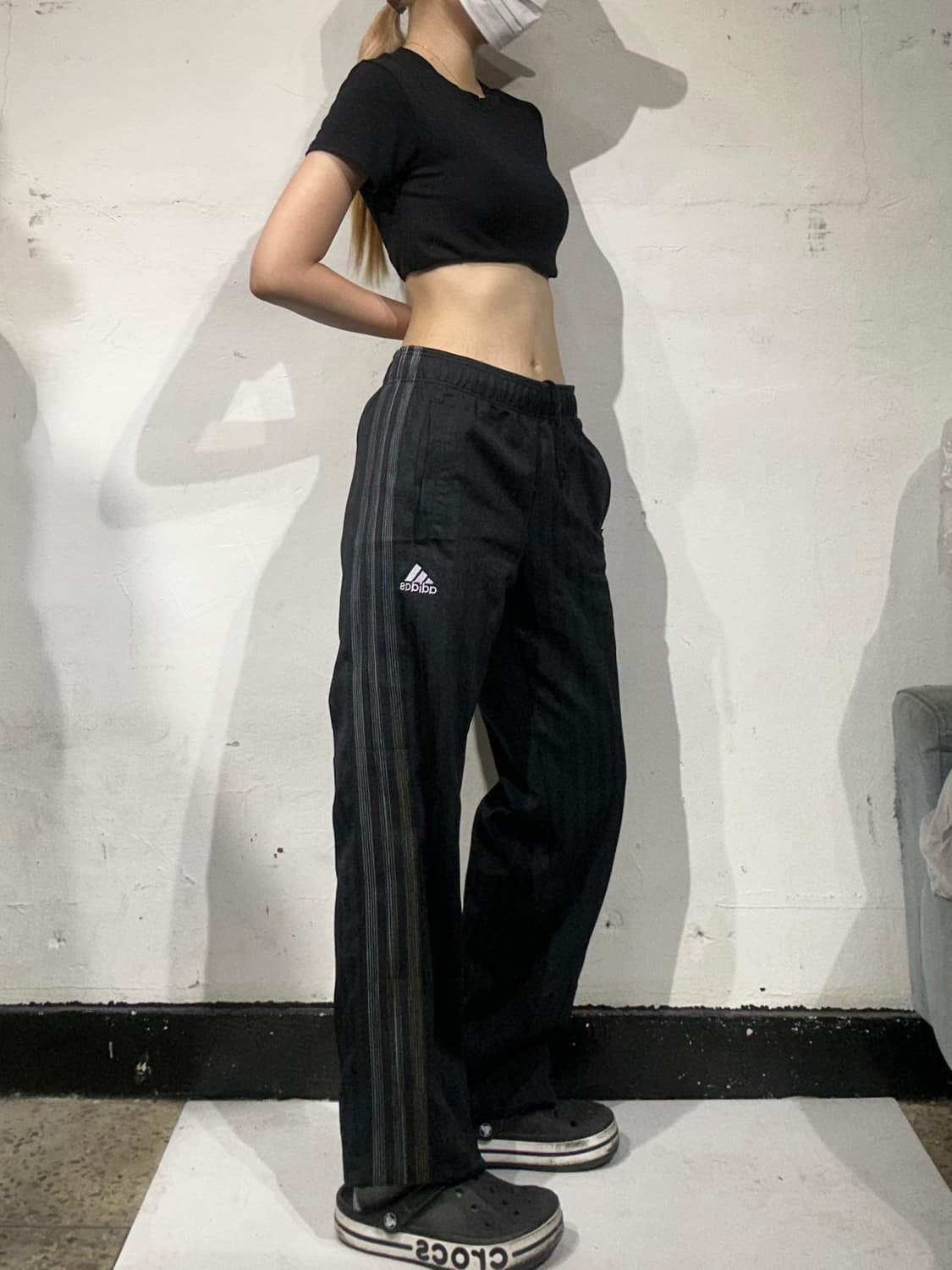 아디다스 블랙 그레이 삼선 와이드 팬츠 M 상품이미지1