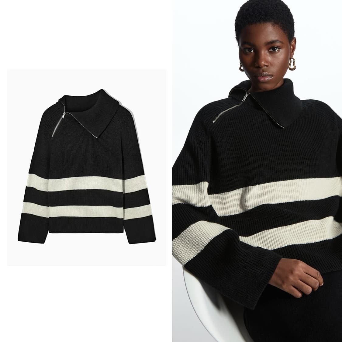 코스 COS 퍼넬넥 하프 집 스트라이프 니트 상품이미지2