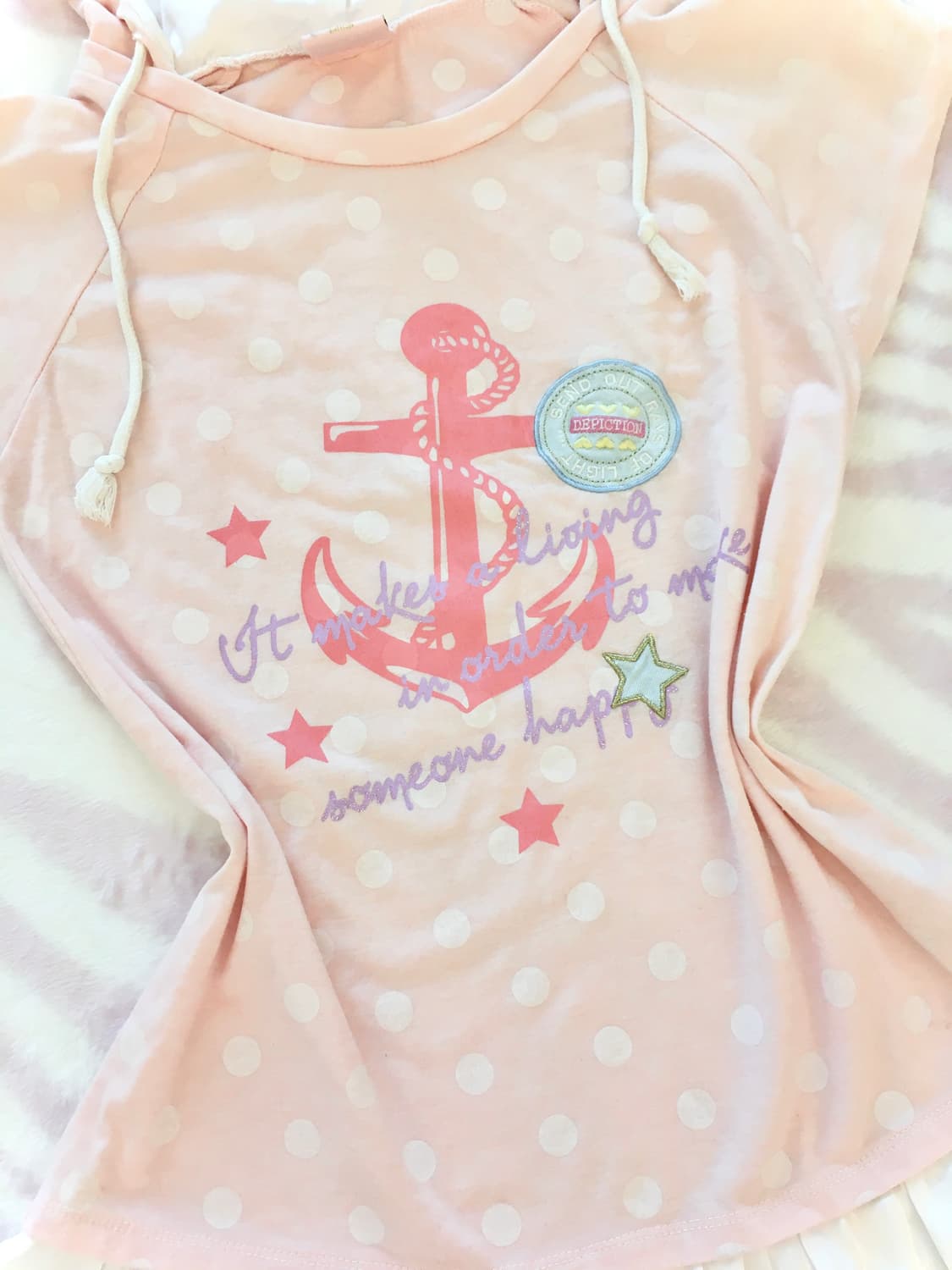 연핑크 도트 닻 별 후드 티셔츠 조지후쿠 히메갸루 땡땡이 모리걸 상품이미지3