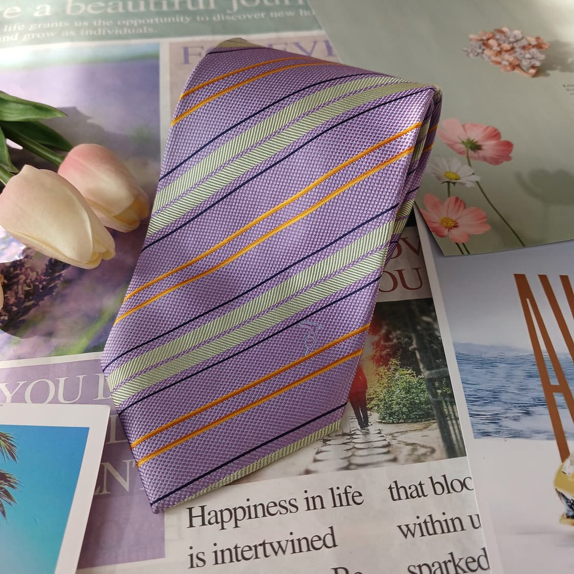트루사르디 실크 바이올렛 스트라이프 넥타이 9cm A등급 A19655 상품이미지3