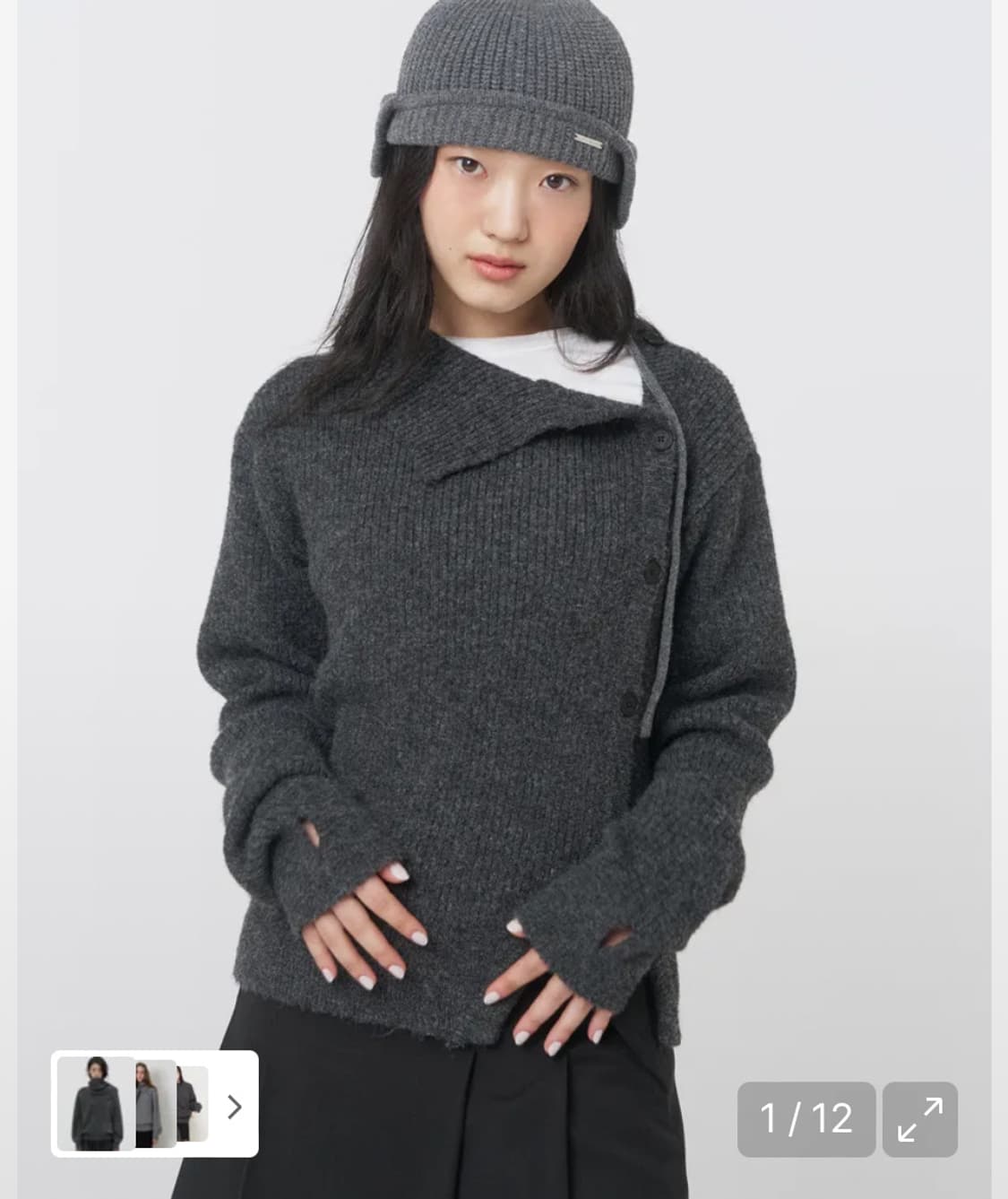미세키서울 사이드 버튼 니트 차콜 상품이미지1