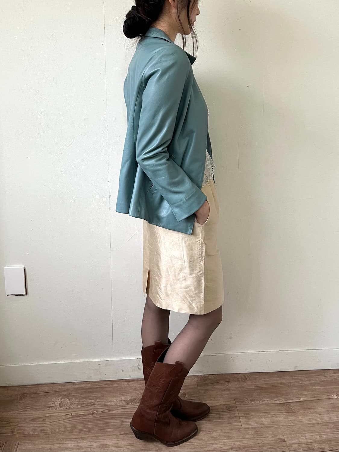 lnstinct 스카이블루 레더 자켓 상품이미지7