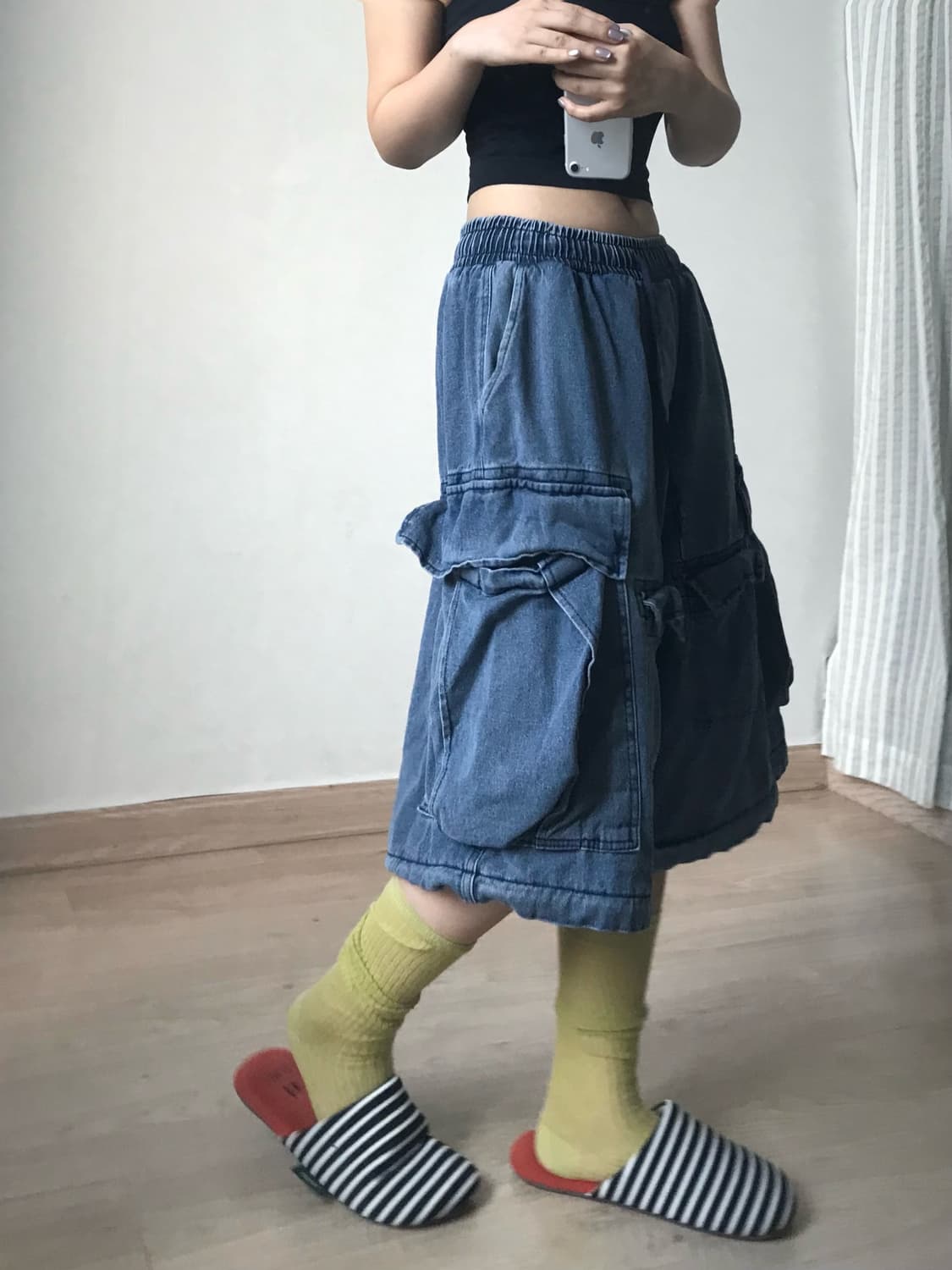 Cotton denim double pocket wide bermuda  상품이미지3