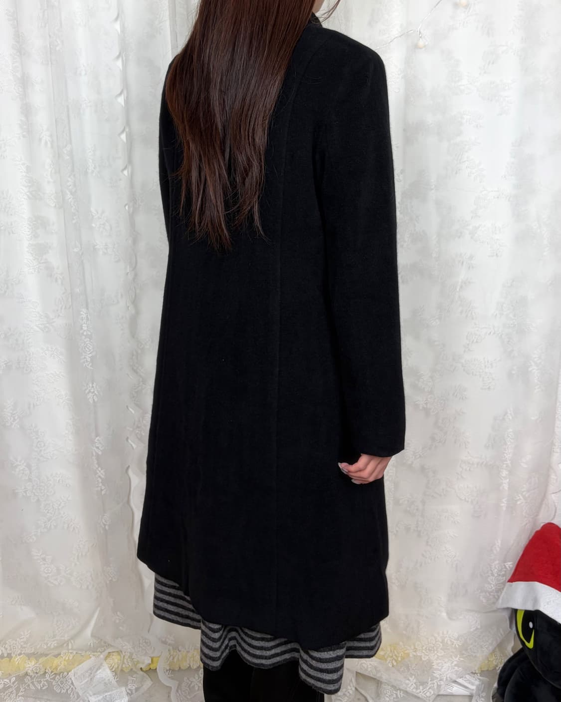 Black angora wool single coat 상품이미지10