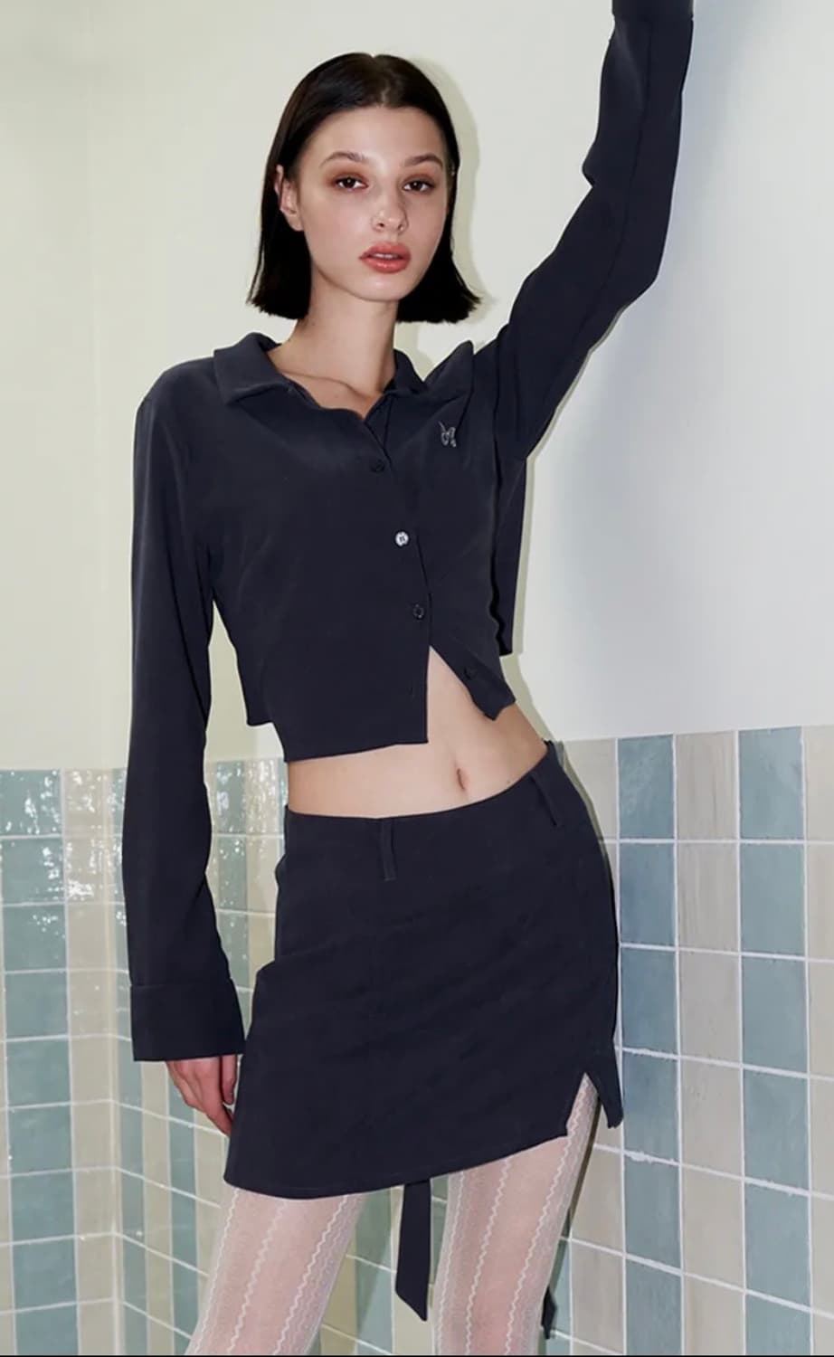 팬시클럽 래버린스 셔츠 투 피스 (차콜) 상품이미지1