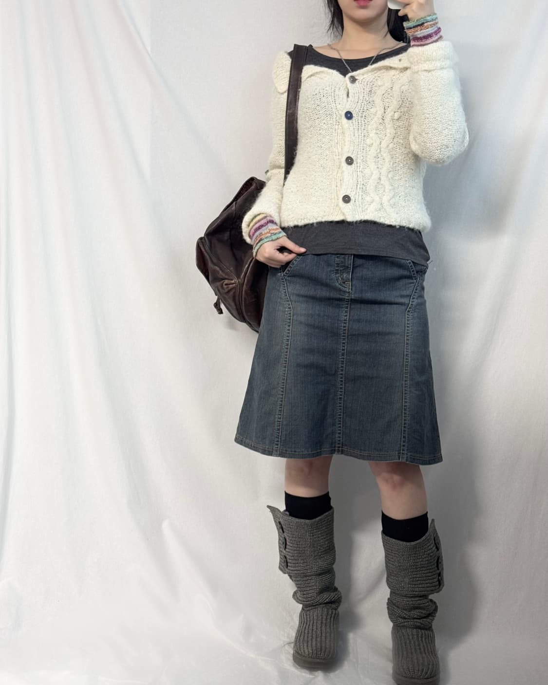 컬러 스티치 디테일 데님 스커트 상품이미지1