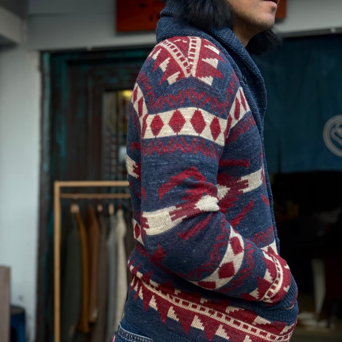 데님앤서플라이 치마요 패턴 숄카라 가디건 M 상품이미지9