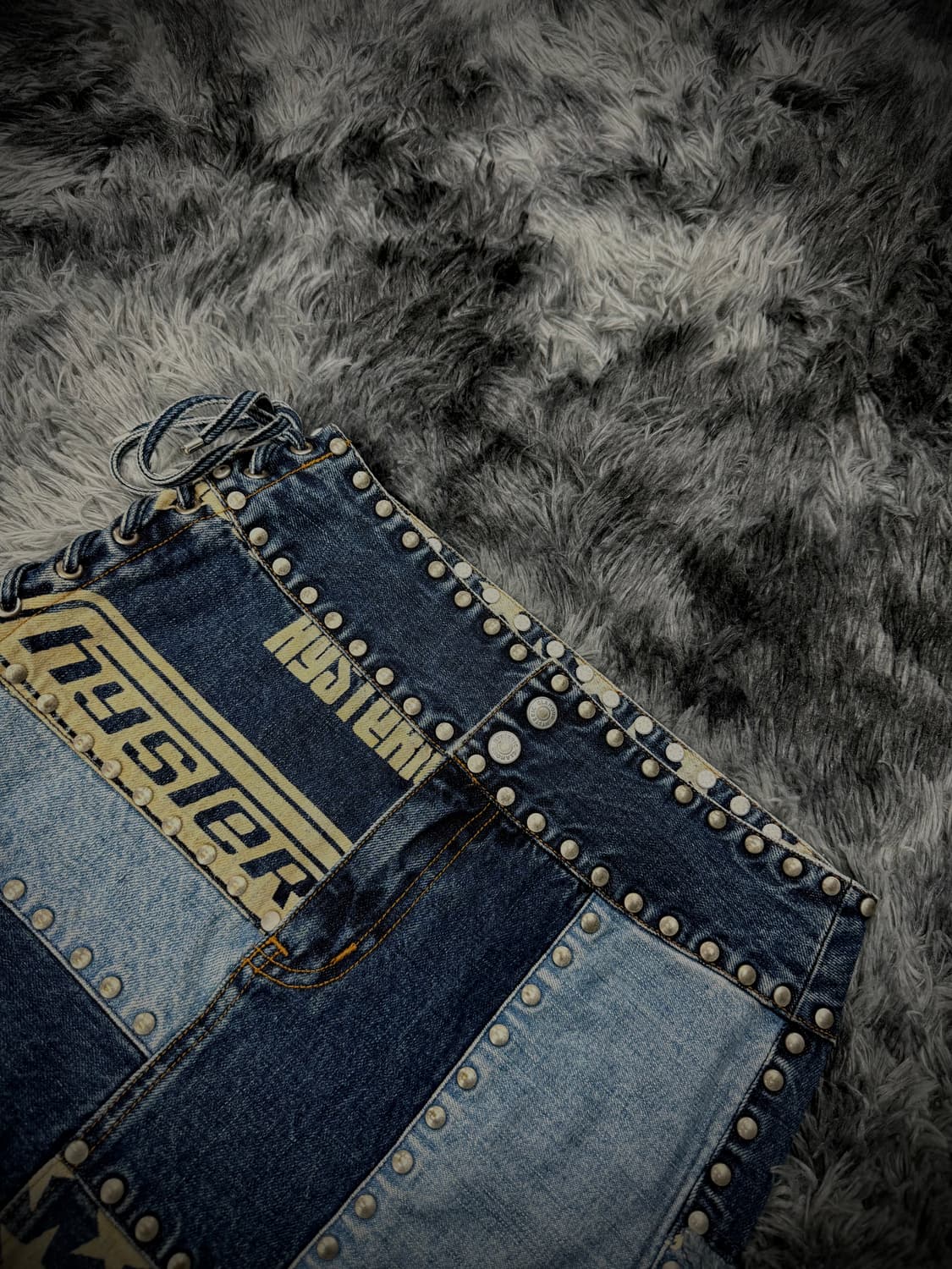 Hysteric Glamour 스터드 & 레이스업 패치워크 데님 스커트 상품이미지3