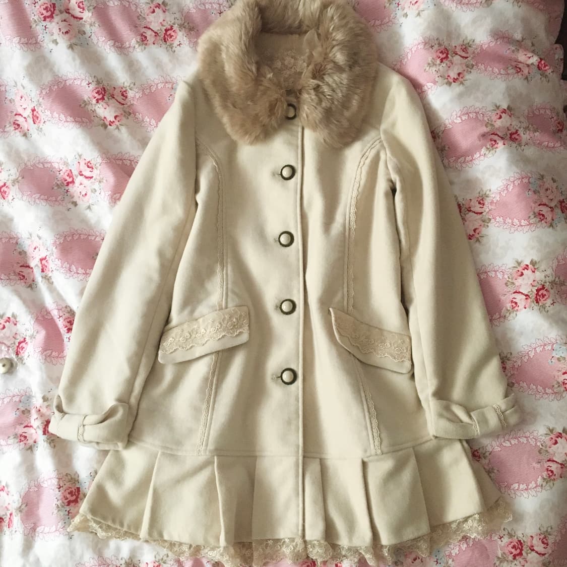 빈티지 엑시즈팜 라떼갸루 레이스 퍼 코트 빈티지 모리걸 상품이미지2