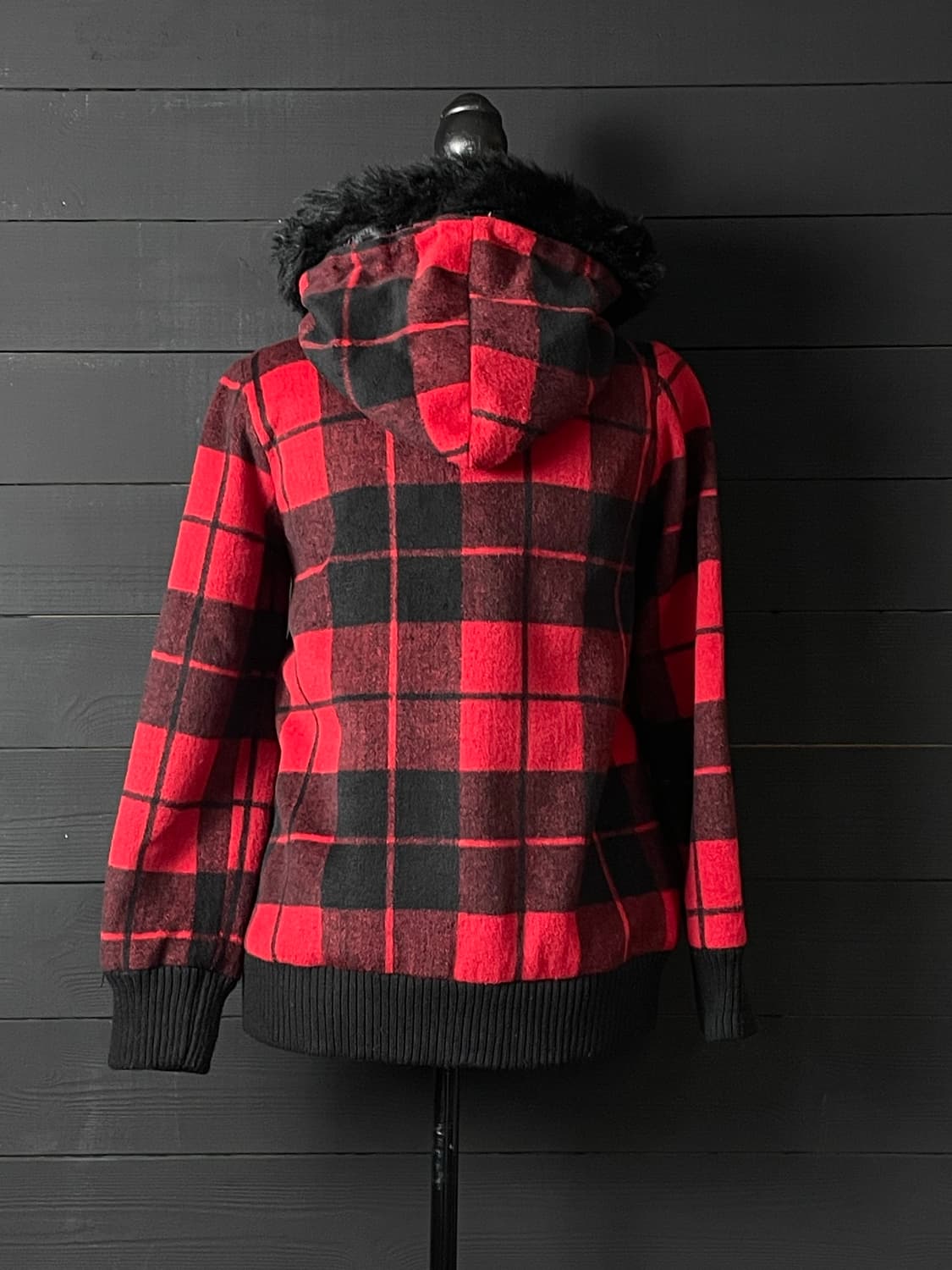 TRALALA 트랄랄라 펑크 퍼 레드 체크 패턴 큐롯 자켓 코트 상품이미지3
