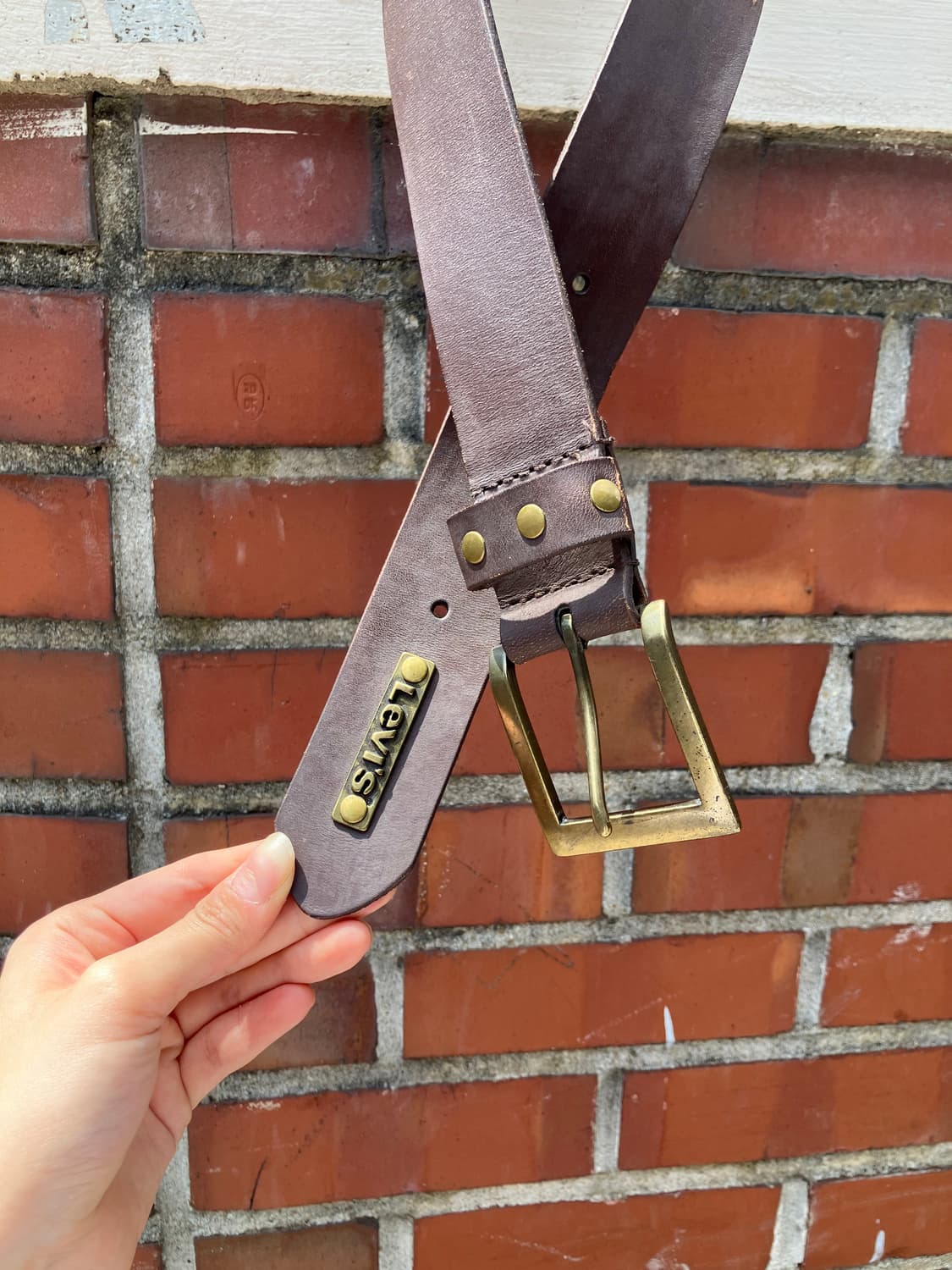 Levi’s 금속 플레이트 브라운 레더 벨트 상품이미지5