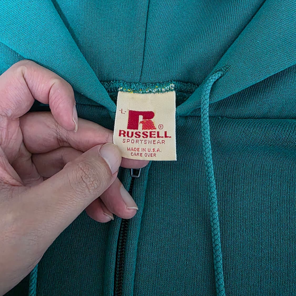 [L] 80s 러셀 애슬레틱 후드집업 틸그린 ver 레드택 상품이미지6