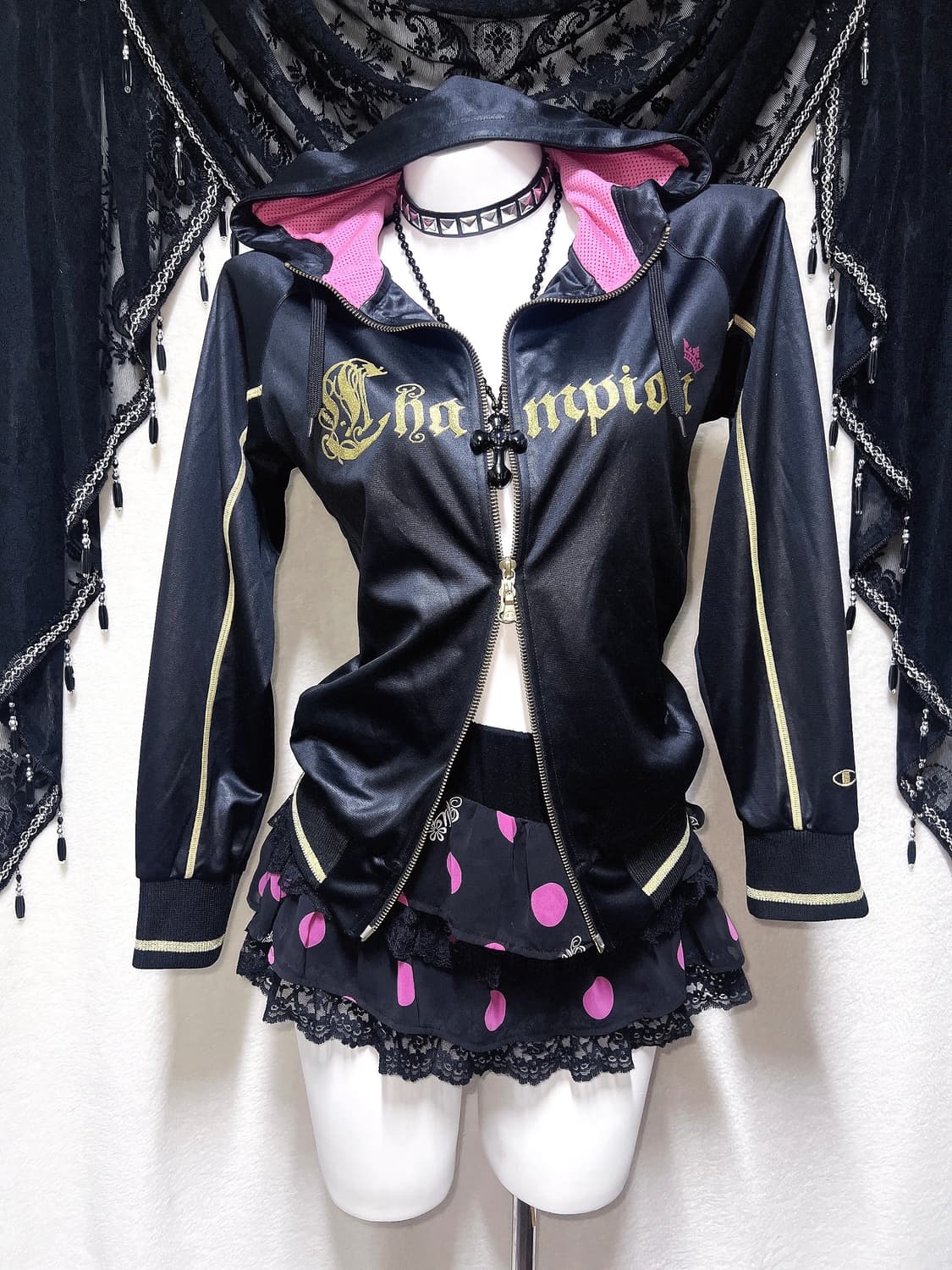 챔피온 올드스쿨 y2k 오네갸루 키치 펑크 히비스커스 투웨이 후드집업 상품이미지9