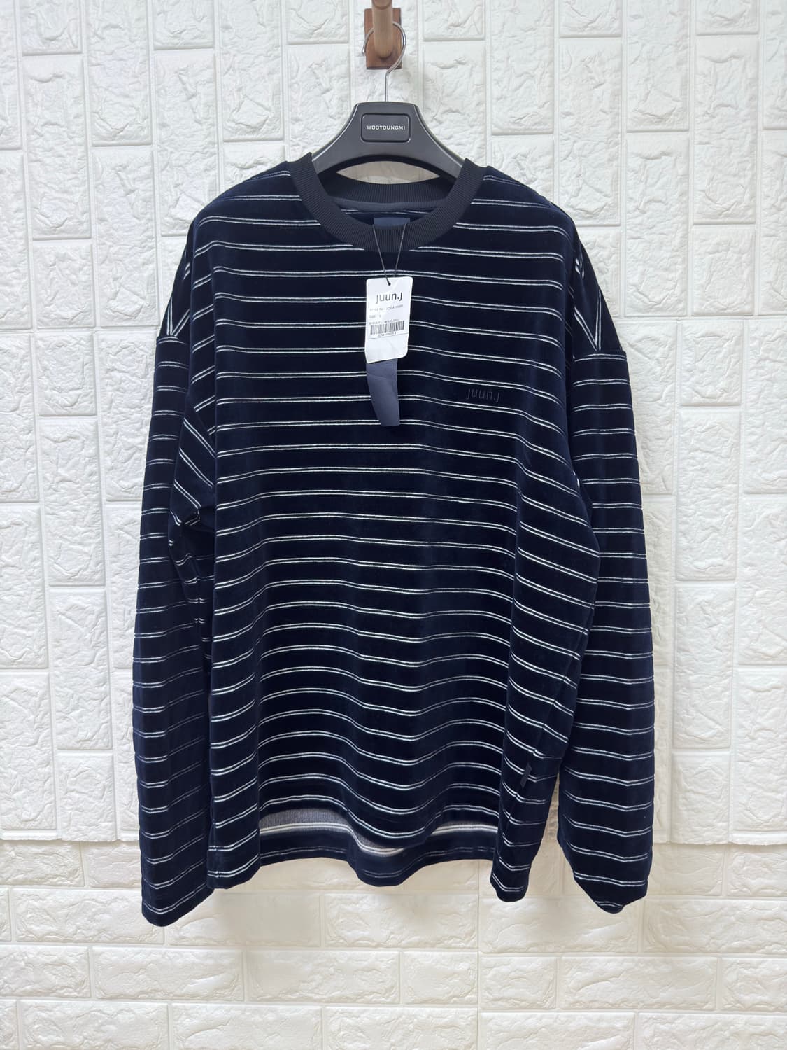 (25SS 새상품) 준지 벨루아 스트라이프 라운드넥 오버핏 롱슬리브 상품이미지1