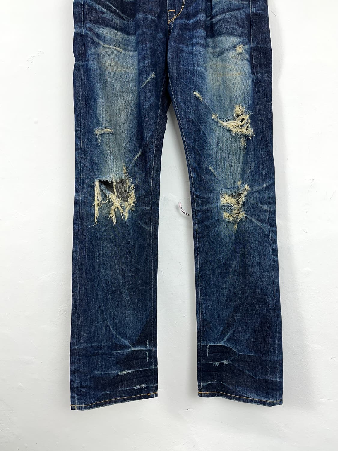 Distressed Knee Washed Straight Denim Pa 상품이미지7