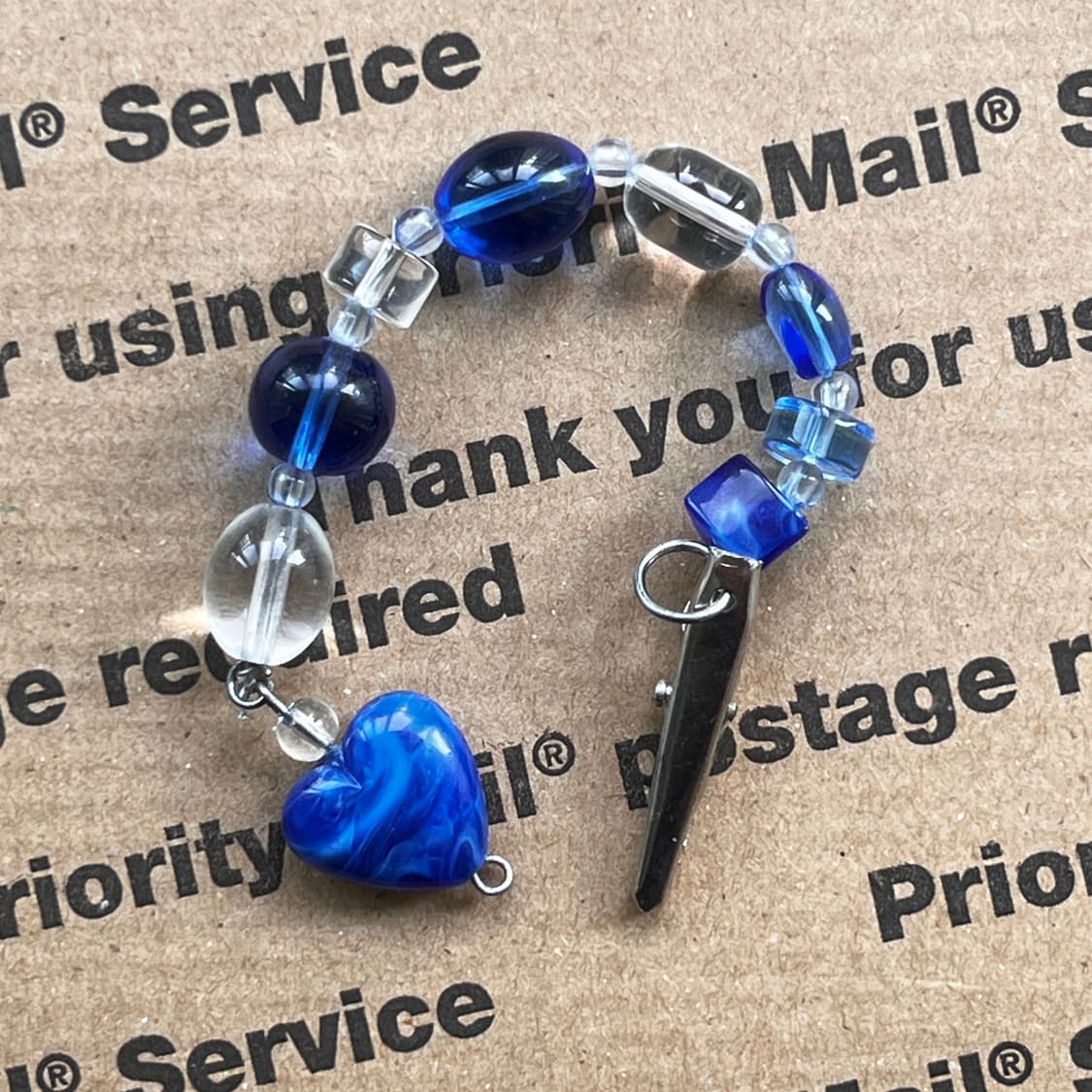 90s vtg Blue Heart Beads Keyring 상품이미지2