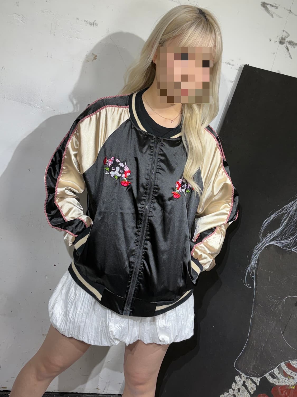 JPN 일본 빈티지 뱅퀴시 시부야 자수 사틴 스카쟌 수니베어 스카잔 상품이미지3