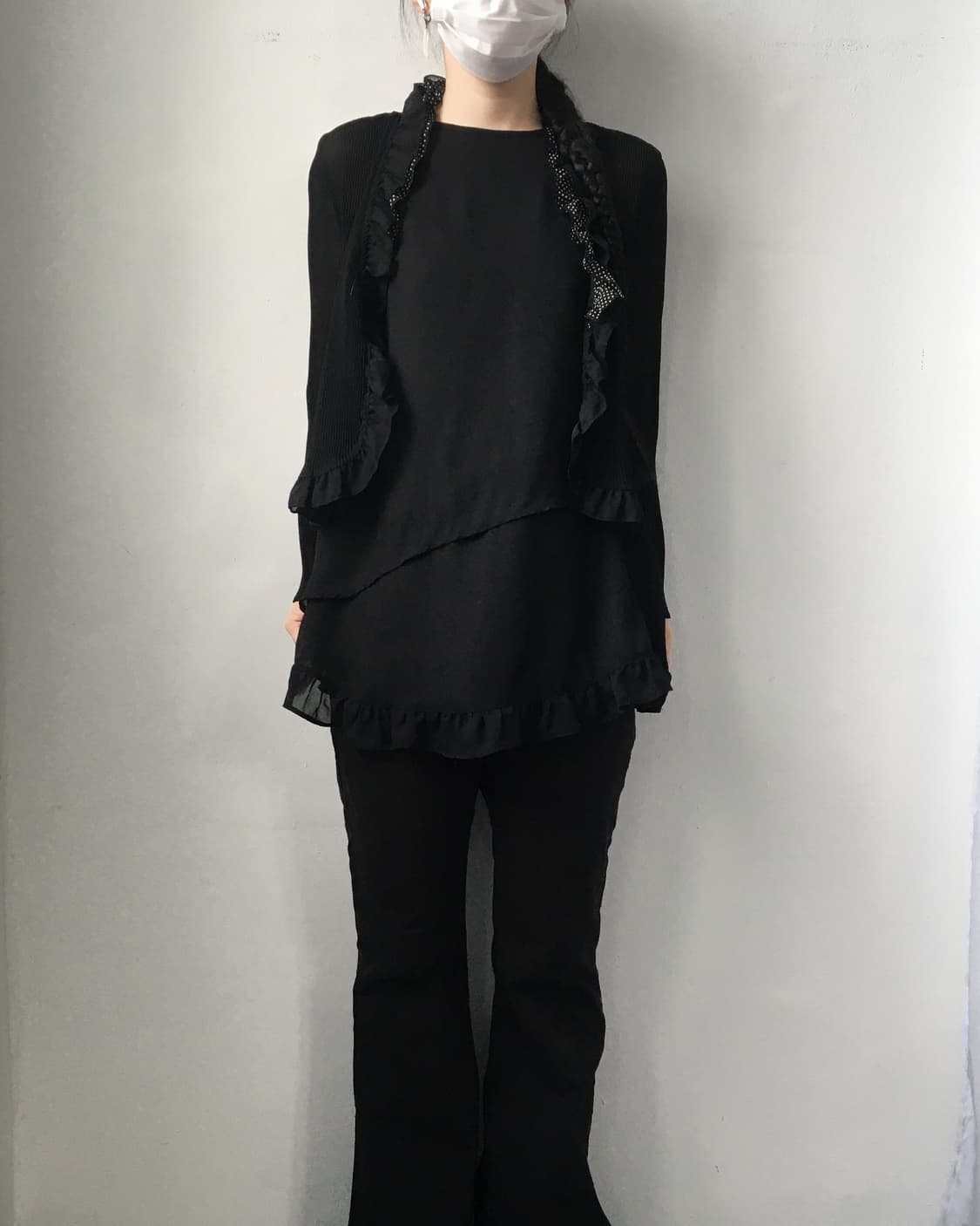 Dot pattern layered pleats cardigan 상품이미지5