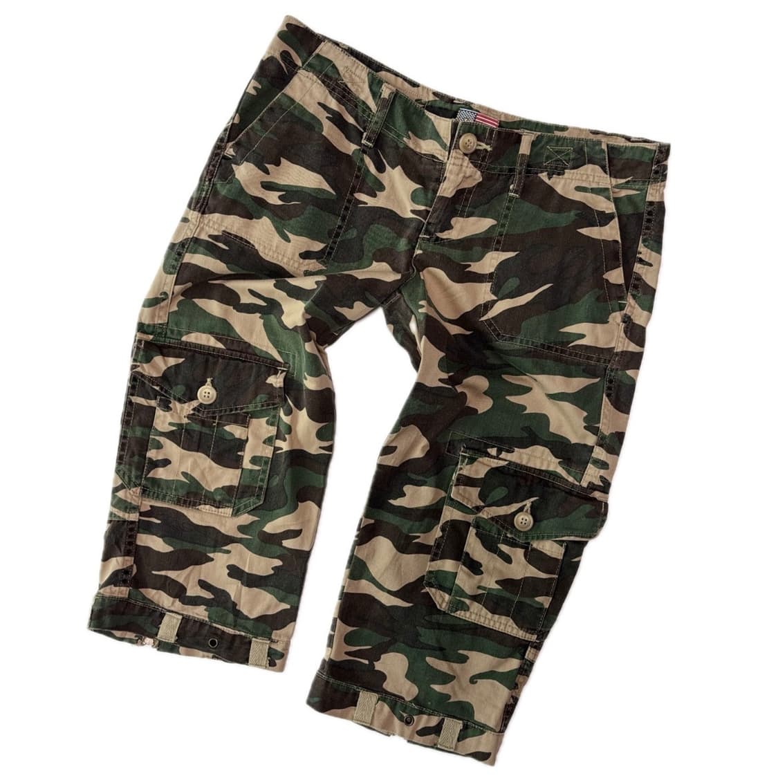 빈티지 우드랜드 카모 지퍼 디테일 크롭 카고 팬츠 상품이미지1