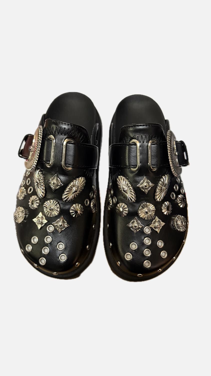 블랙 메탈 클로그 슈즈 유니크 펑크 상품이미지1