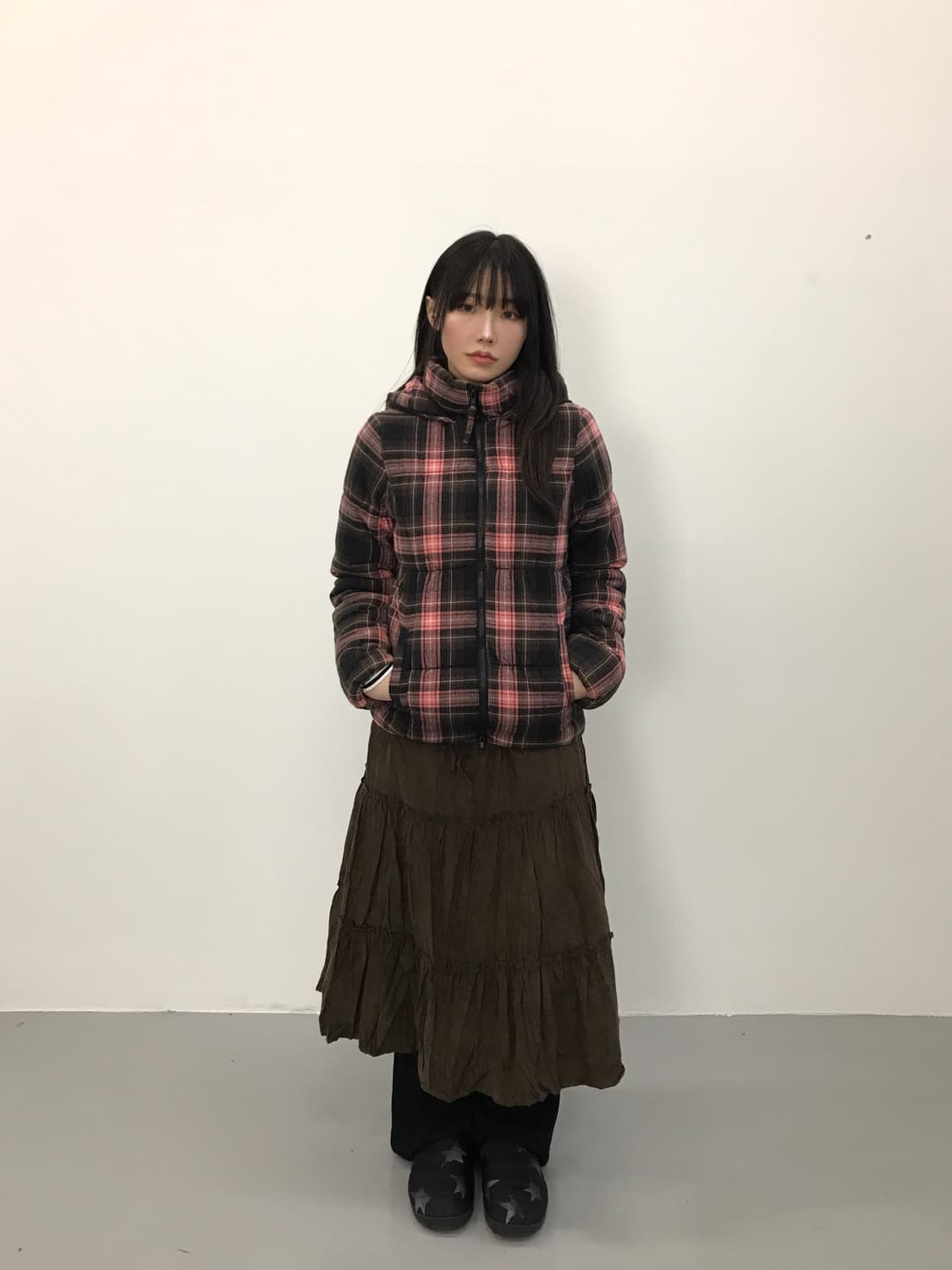 Jpn Kitsch Wool Check Puffer Jacket 상품이미지1