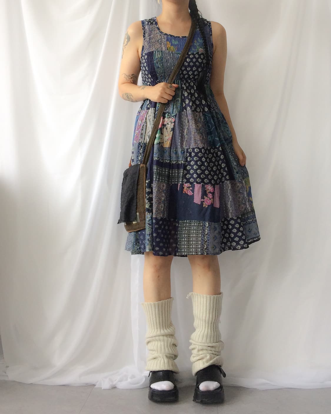Patch work point sleeveless one piece 상품이미지1