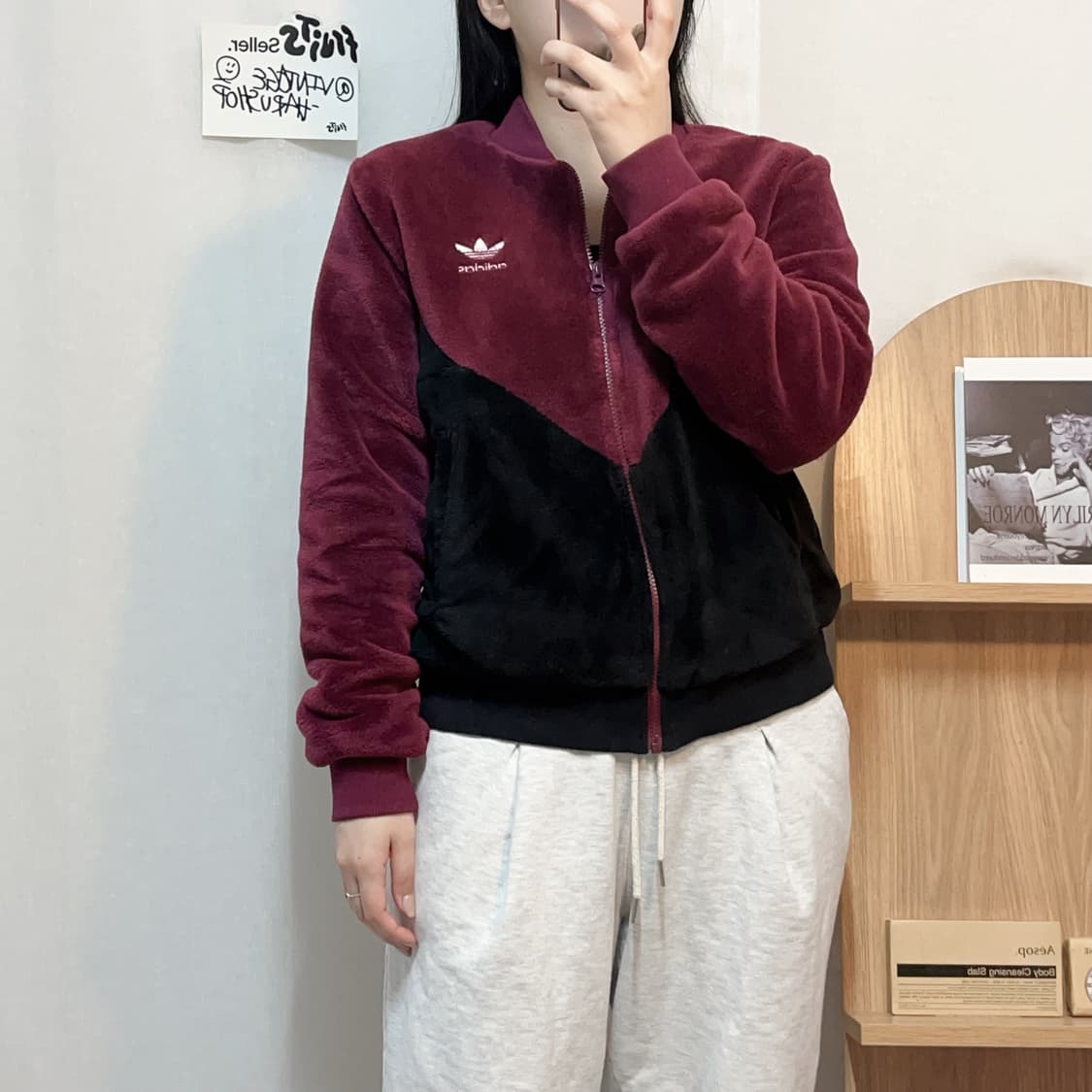 [정품] 아디다스 퍼플블랙 트레포일 퍼 집업 [ XS ] 상품이미지3