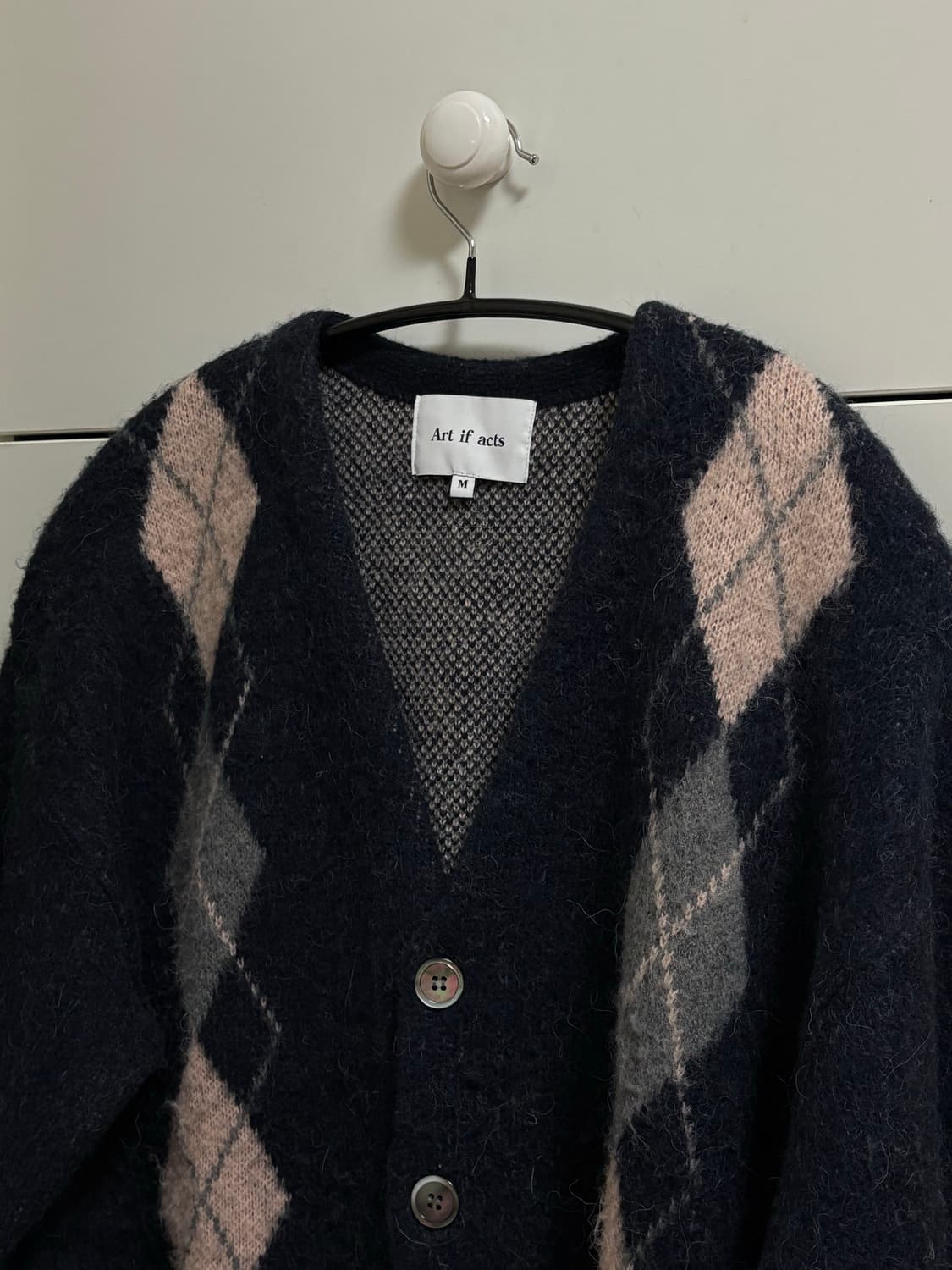 아트이프액츠 아가일 모헤어 니트 가디건 다크 네이비 M사이즈 상품이미지3